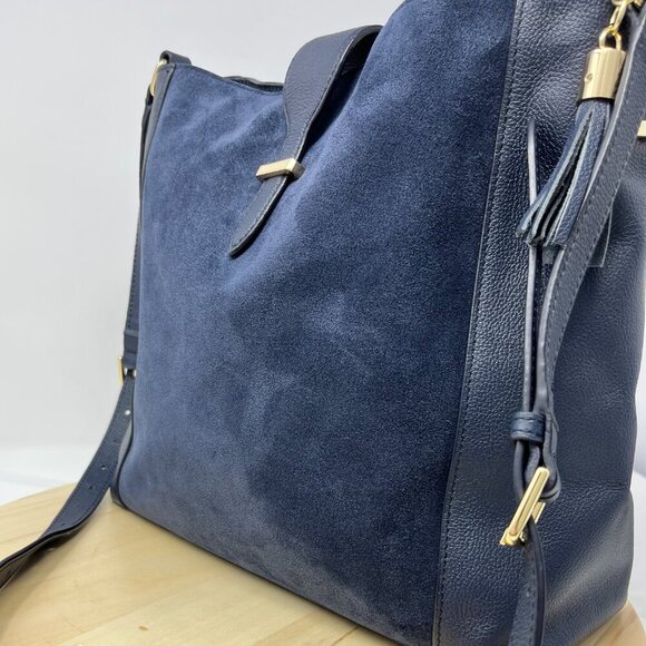 Talbots Shoulder Bag Navy Leather and Suede With Gold Detail & Leather Tassel - Picture 2 of 9